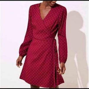 Loft burgundy star long sleeve wrap dress